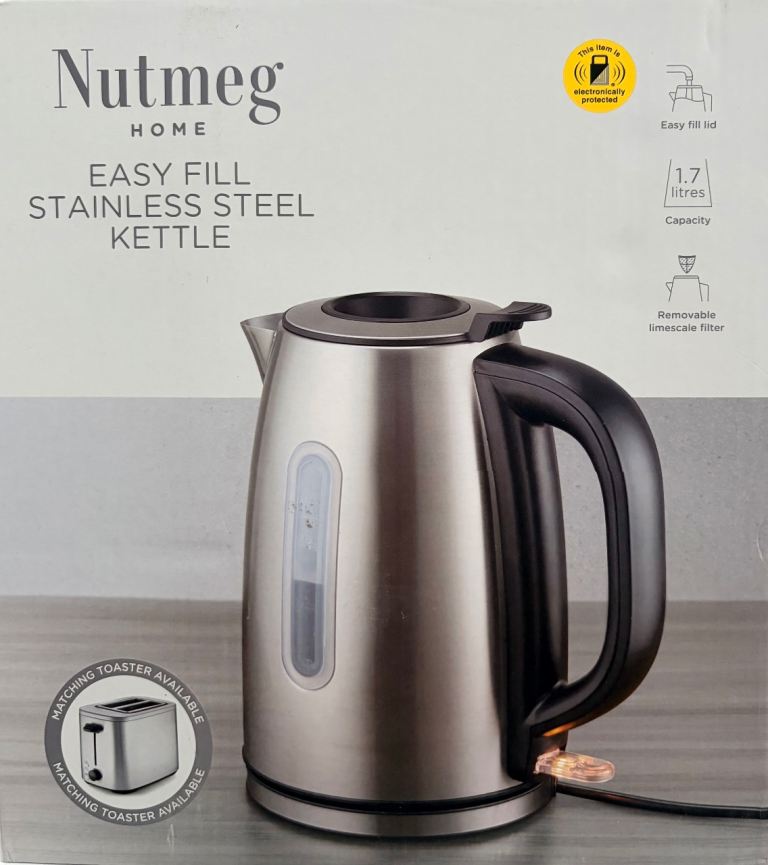 Nutmeg Home 1.7L Stainless Steel Electric Kettle – Easy-Fill Lid