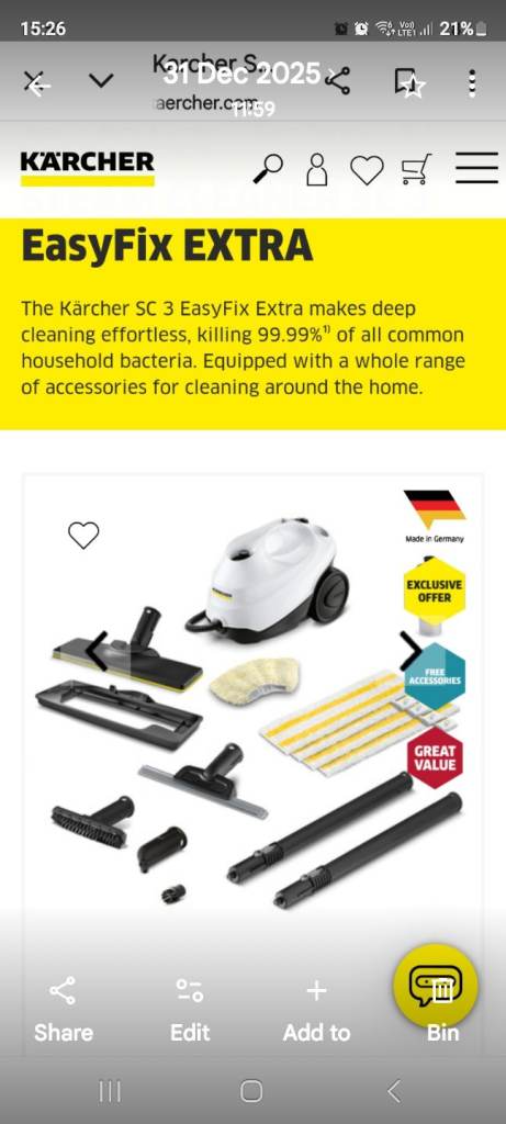 KARCHER SC3 EASYFIX EXTRA STEAM CLEANER 