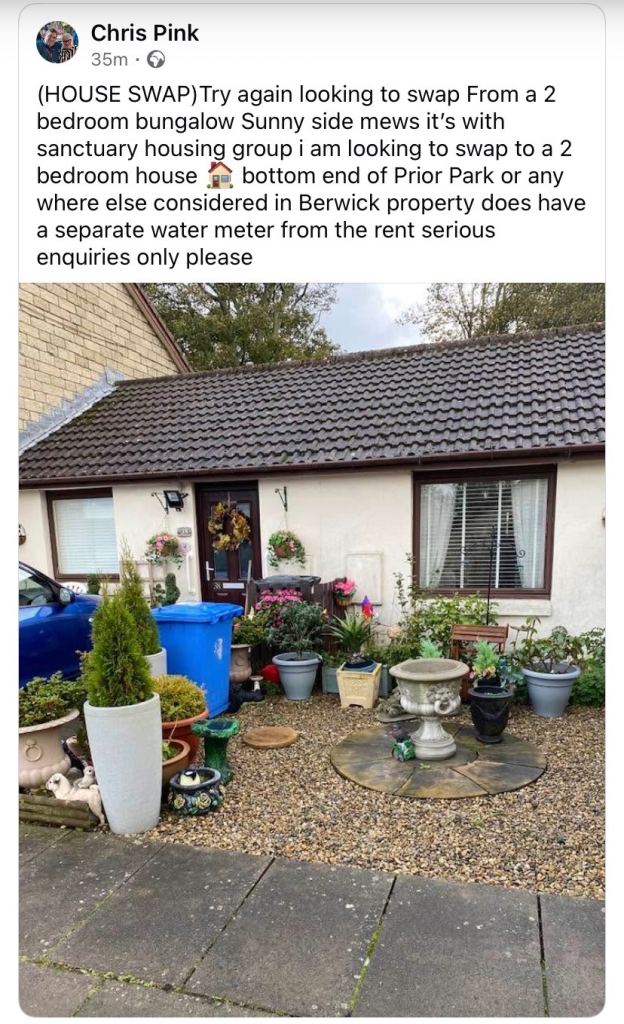 2 bed bungalow House swap wanted Berwick only 