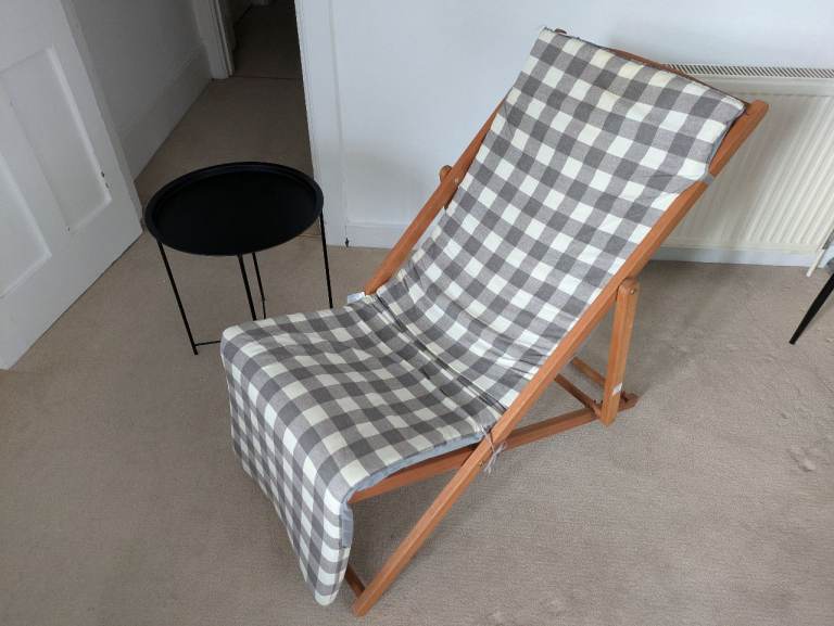 Wooden Foldable Deck Chair with Cushion + Small Outdoor Coffee Table – Garden/Balcony - £20