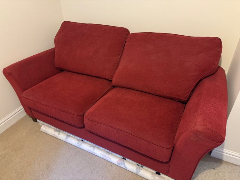 M&S Red Fabric Sofa Bed – Good Condition