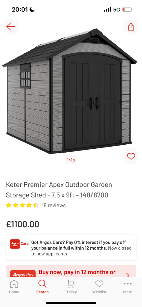 Keter Premier Apex Garden Shed 7.5 x 9ft – BRAND NEW (Unused)
