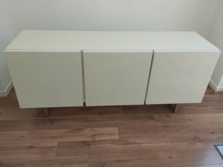 Calligaris Italian Modern Sideboard Table Cupboards White Gloss w/ Glass Shelves