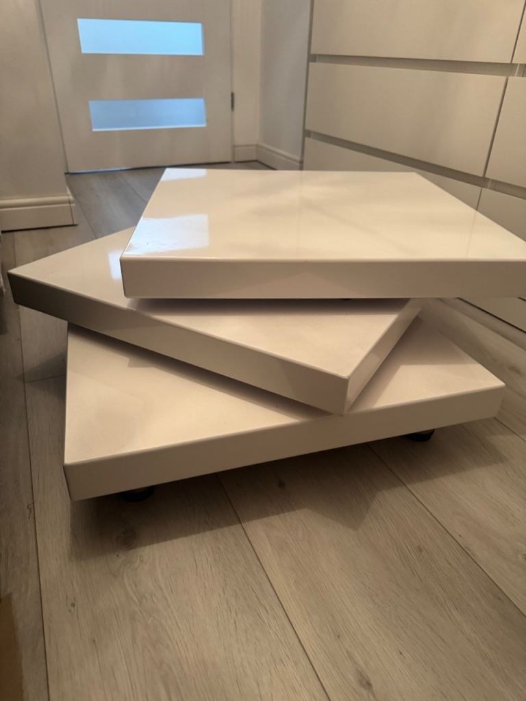 White High-Gloss Coffee Table with 360° Rotating Top