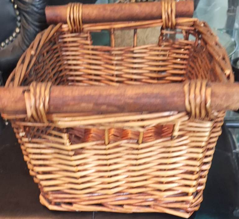 Wicker Storage Basket with Wooden Handles - Good Condition
