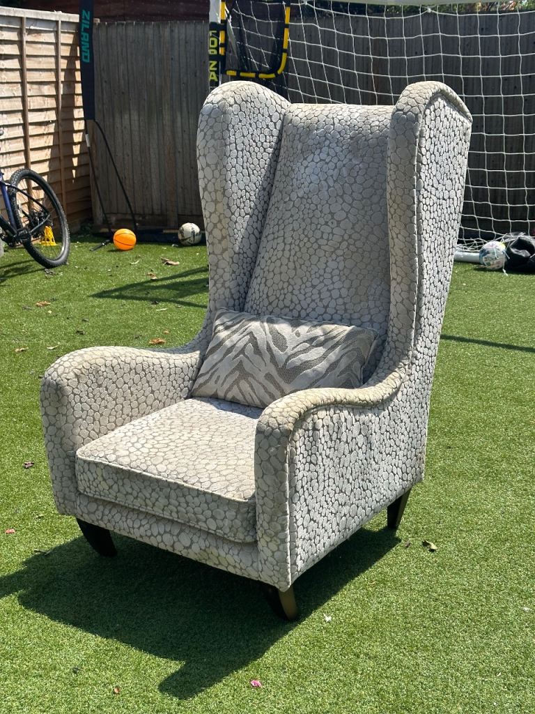 Comfortable Fabric Wingback Armchair – Beige Pattern