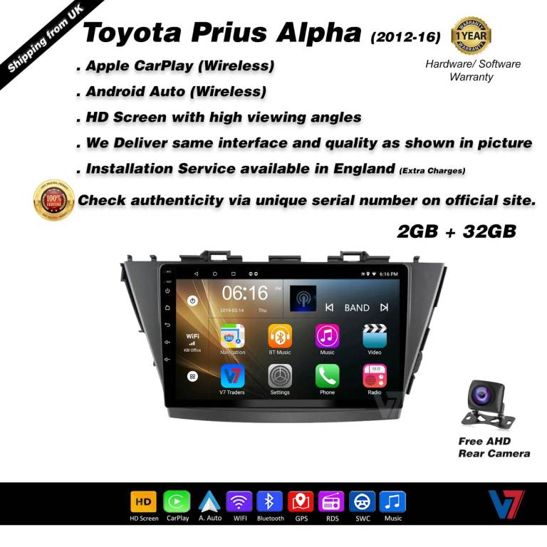 Prius Alpha 2012-16 CARPLAY Android Auto HD Screen Head Unit GPS Stereo LCD Panel V7