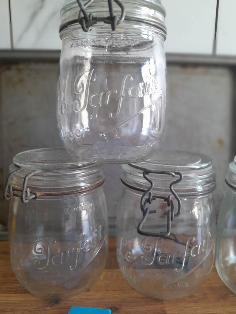 Glass le parfait storage jars for sale 