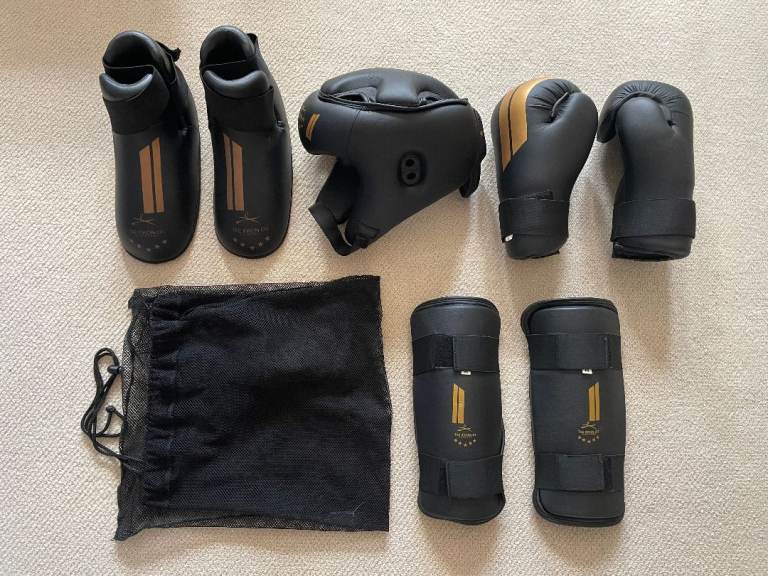 Martial Arts Karate Kick boxing Tae Kwan Do Gloves, Foot & Shin Pads, Head Gear and Bag