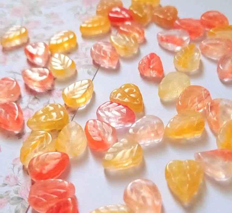Autumn Leaves, Czech Glass Bead Mix (x18) Jewellery Making Necklackles Charms Art Crafts 
