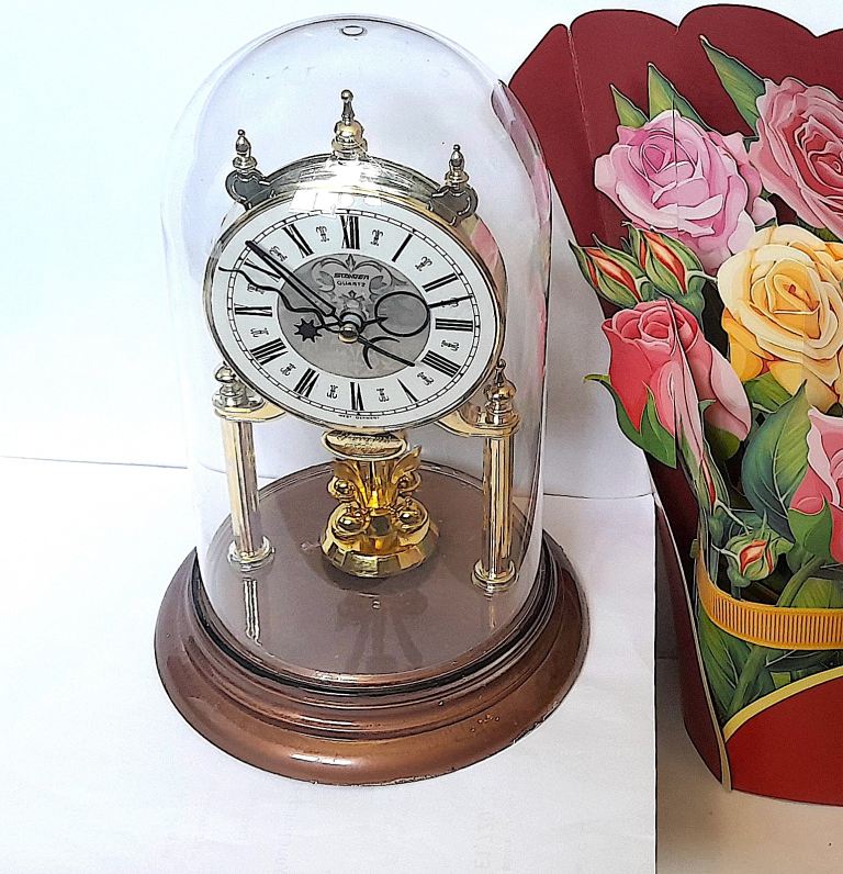 STAIGER WEST GERMAN DOMED MANTLE CLOCK 23 cm UPGRADED 2 x NEW MOTORS - GOOD