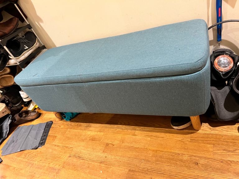 Habitat Ottoman Storage Bench Teal Fabric Very Good Condition 