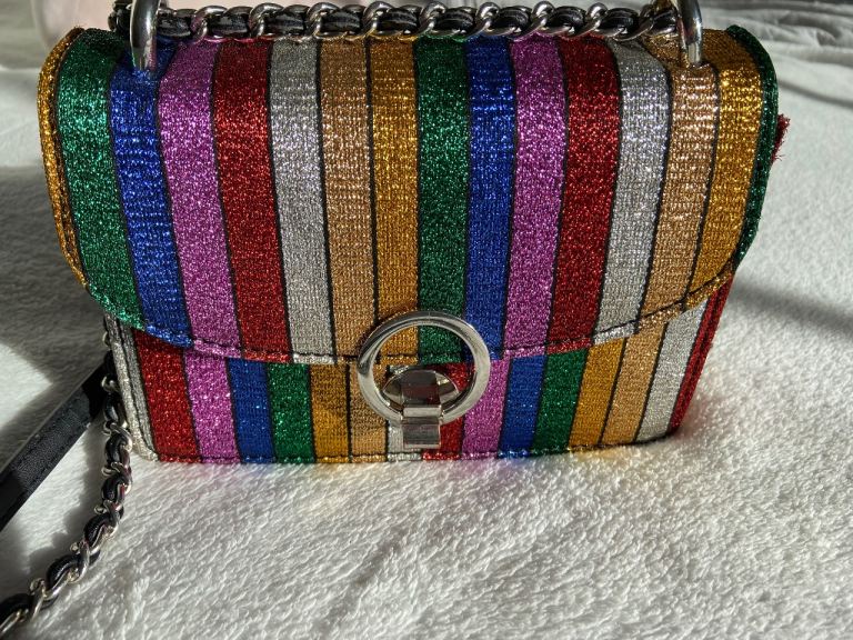 Zara Trinny rainbow bag striped glitter sparkly multi-coloured cross body shoulder bag EUC 