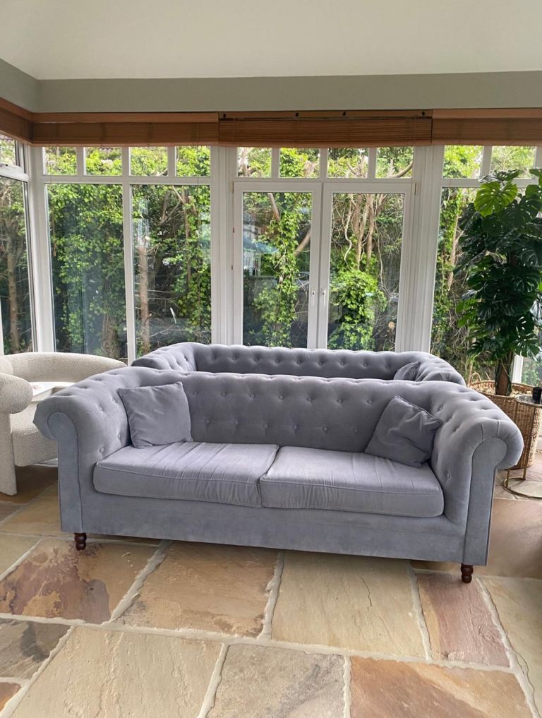 Modern Grey Chesterfield Sofa Set – Large 3 Seater