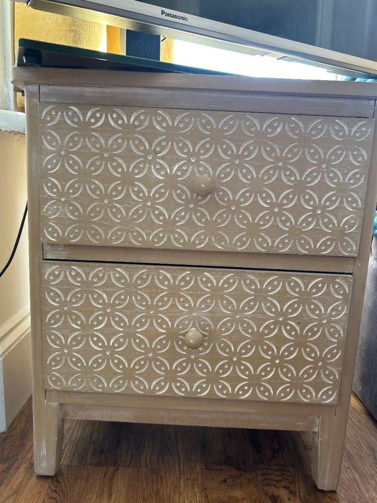 Bedside Table with 2 Drawers – Beige, Good Condition