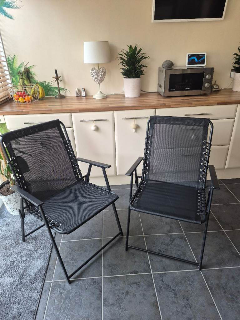 Pair Of Black Folding Garden Chairs