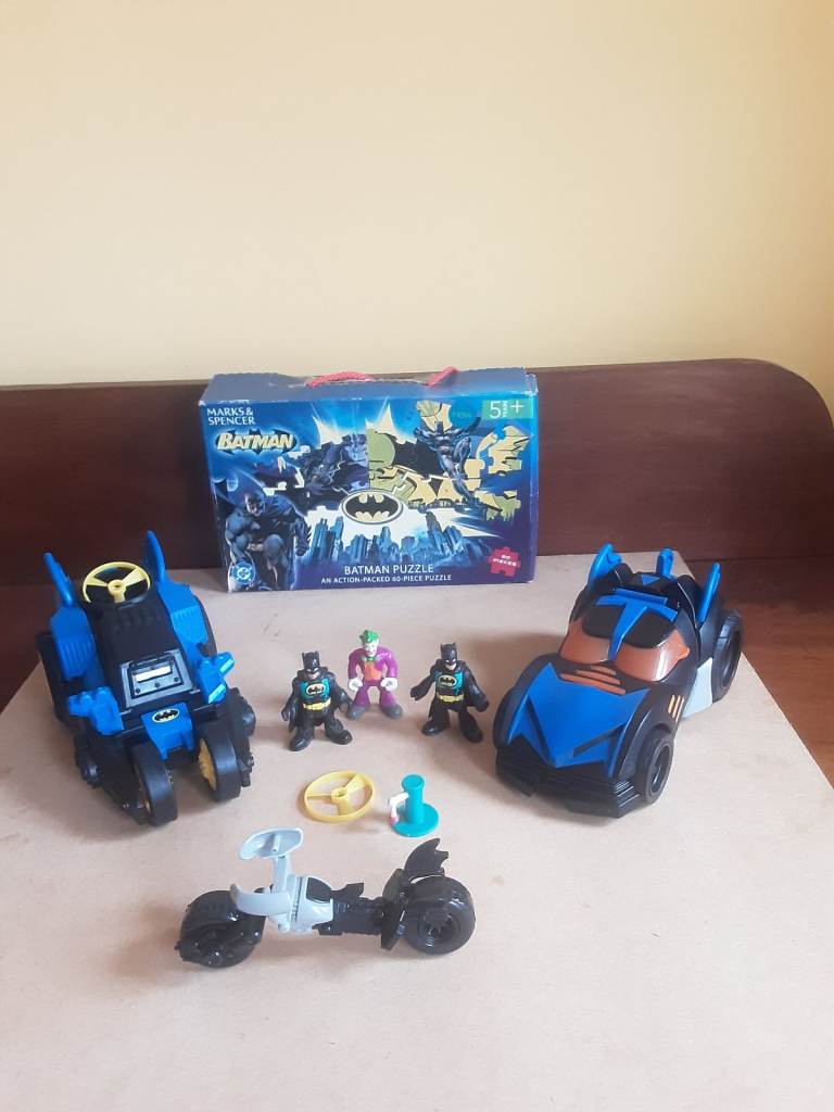 Batman .Fisherprice  lmaginex  two chunky  vehicle's motorbike & figures. +puzzle 