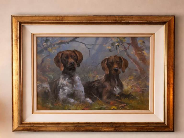 Stunning original oil painting - 2 gun dogs - Irish artist and high quality frame