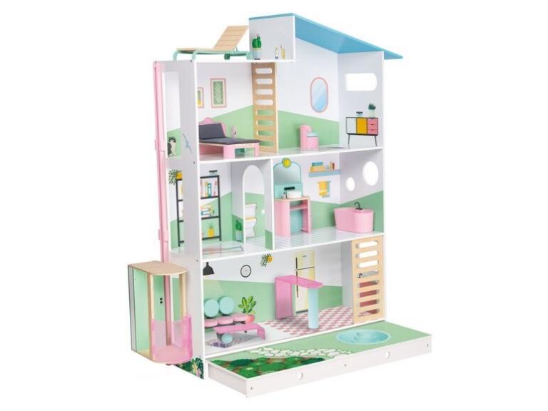 Brand New Playtive Wooden Premium Dolls House With 15 Pieces of Furniture 3 Floors 108cm