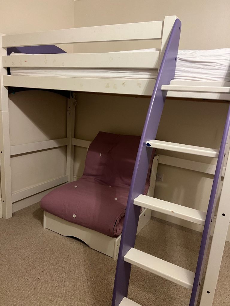 Kids single bunk loft  bed with futon /chair