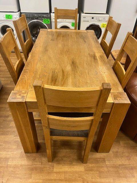 image for Solid Oak Dining Table Set with 6 Matching Chairs - Delivery before Xmas if required 
