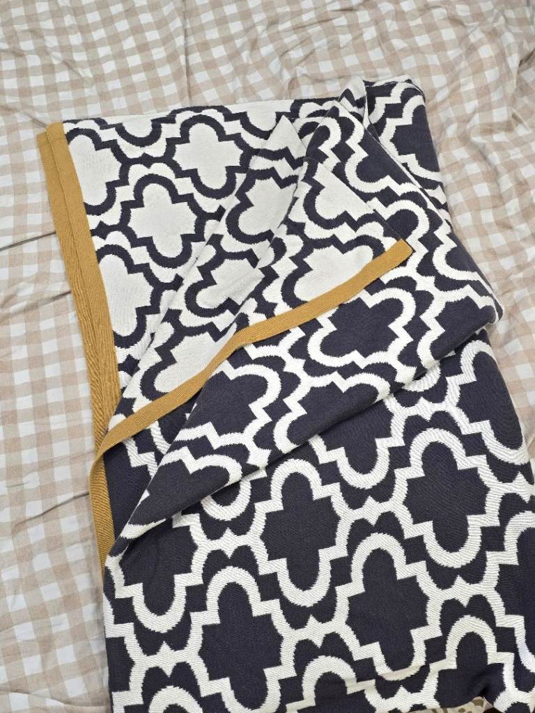 John Lewis 100% cotton Latifa Geometric Lattice Throw / Blanket – Grey & Ochre reversible