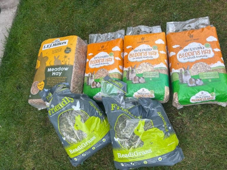 Different types of hay and hay bedding.