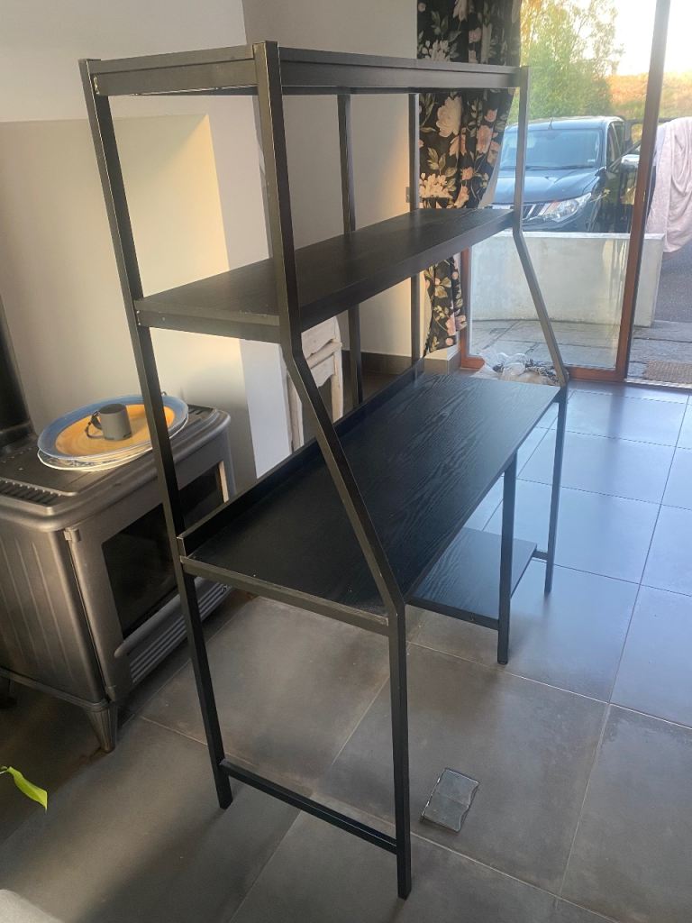 Black desk with shelves