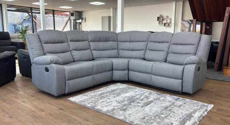 Grey Corner Recliner Sofa – Comfortable Fabric, Good Condition