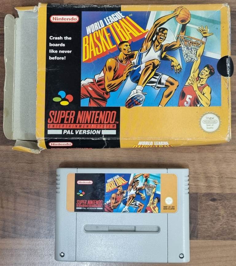 World League Basketball SNES UK PAL Cartridge and Box. Super Nintendo Video Game. Retro Leeds LS2