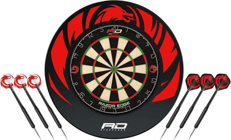 Dart Board Set (Brand New) RRP £89.99, Inc. Surround + 2 Sets of Darts (Razor Edge, Red Dragon)