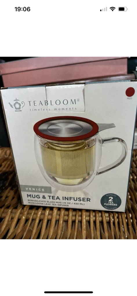 image for Teabloom Double-Wall Borosilicate Glass Mug + Infuser & Lid NEW 