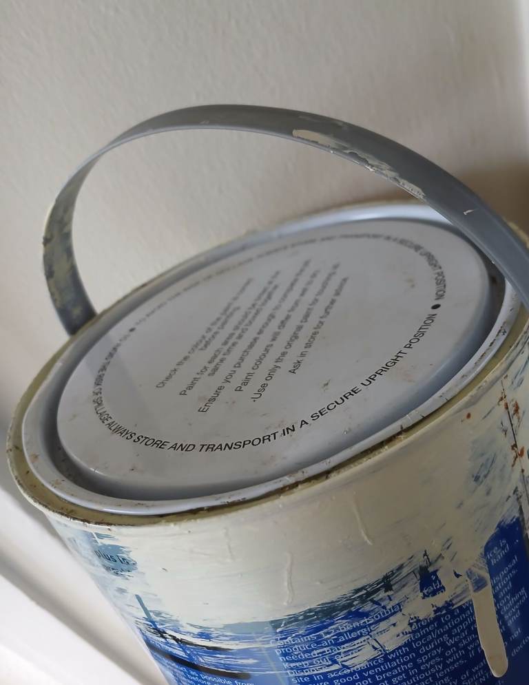 Yellow paint. Trade Vinyl Matt. Nearly half a tin