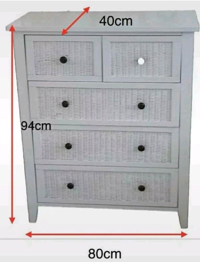 5 Chest of Wood Drawers, WhiteSize is width 80cm, height 94cm and dept