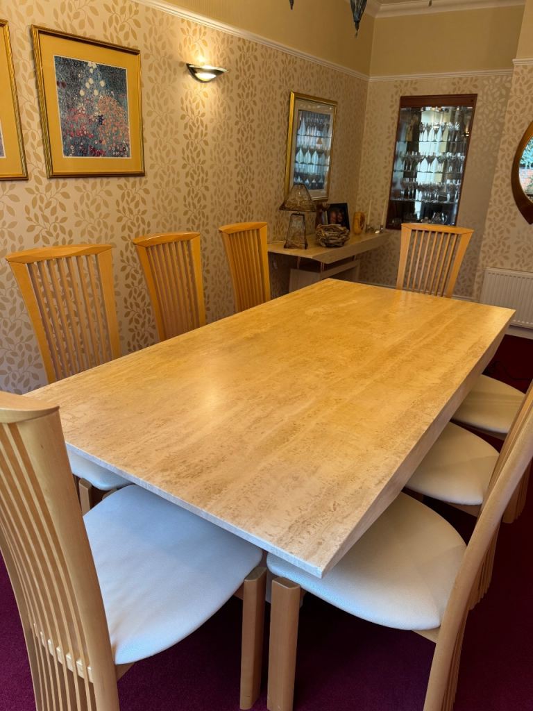 Kesterport 'Gorgona' Travertine Dining Table, 8 Chairs & Matching Console