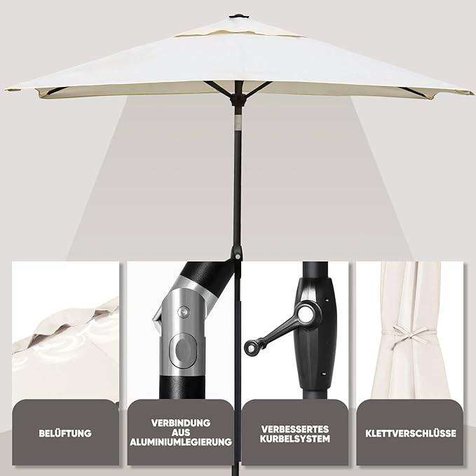 New Ivory Rectangular Garden Parasol 210x140cm with Tilt and Wind Mechanism