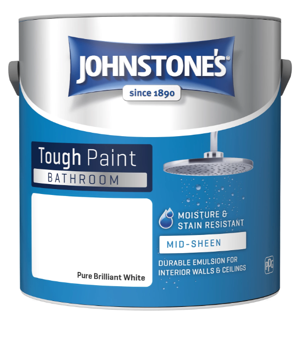 Johnstone's Bathroom Mid-Sheen Tough Paint Pure Brilliant White - 2.5L