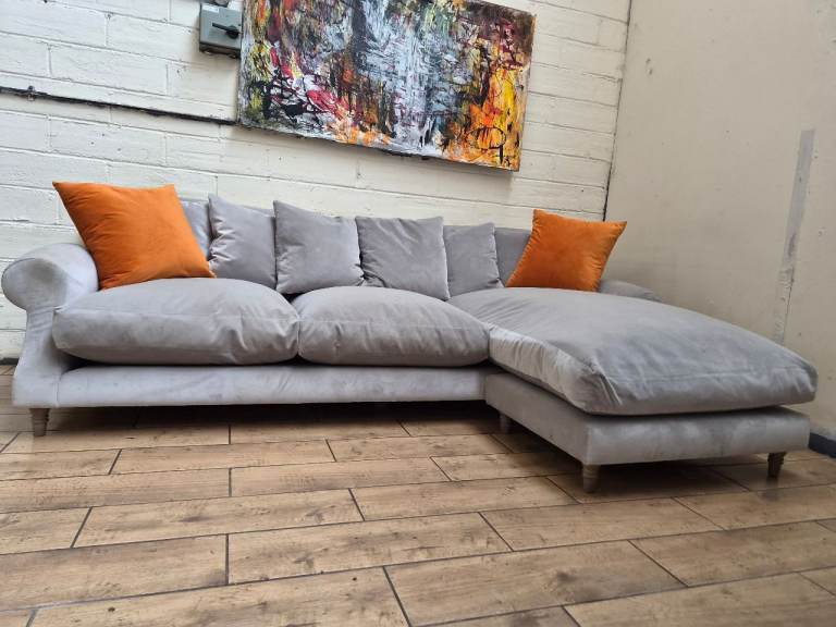 Loaf Crumpet extra large corner sofa in dove grey velvet RRP £4000
