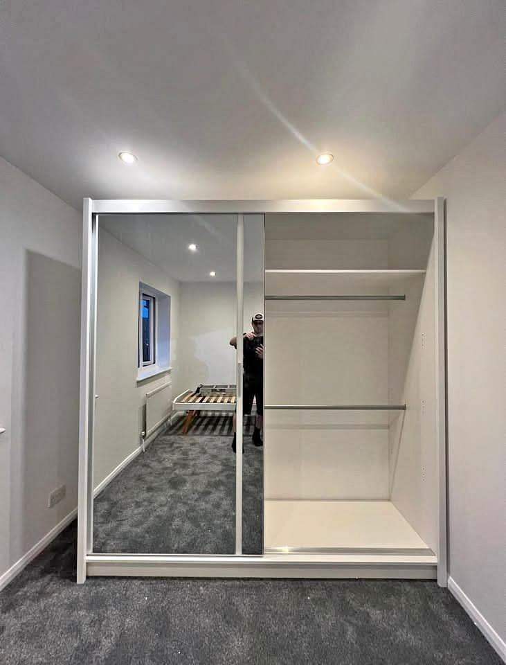 White 2 Door Sliding Wardrobe , 150cm 2 Door Sliding Mirror Door ...