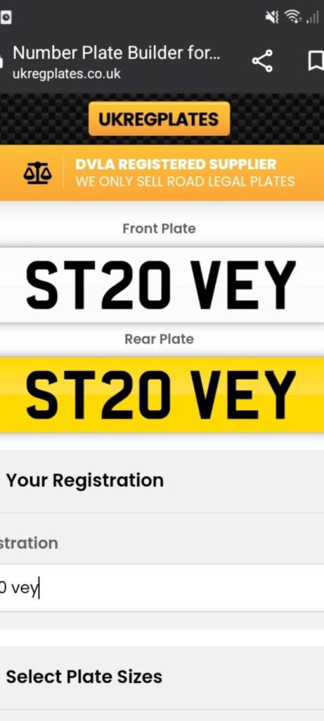 ST20 VEY  private registration number 