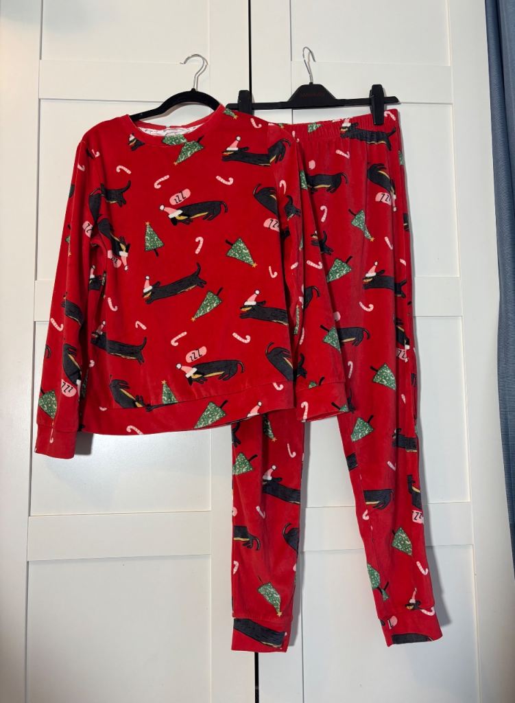 Dachshund Dogs Christmas Pyjamas Set For Girls Women Two Piece Red Candy