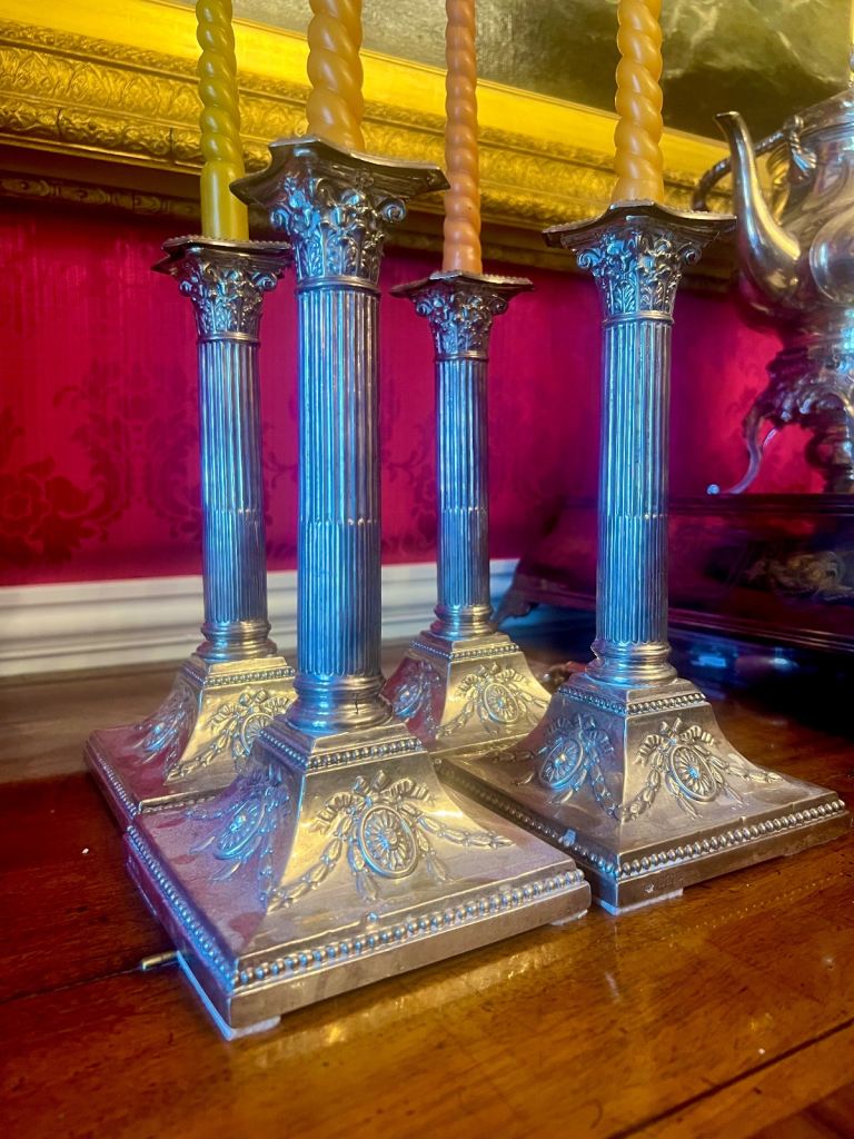 4700g set of 4 Antique sterling silver Corinthian candlesticks . Hallmarked 925