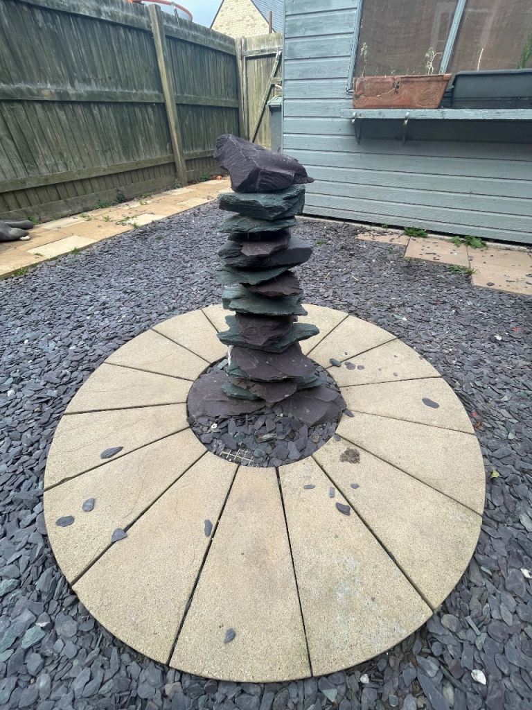 Slate and fountain landscaping 