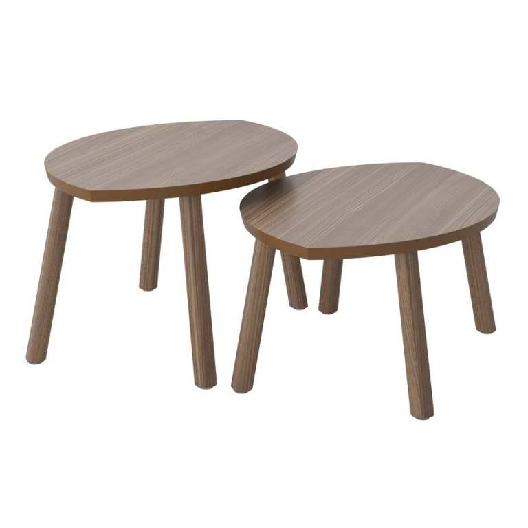 Pair of Modern Brown Wood Nesting Coffee Tables
