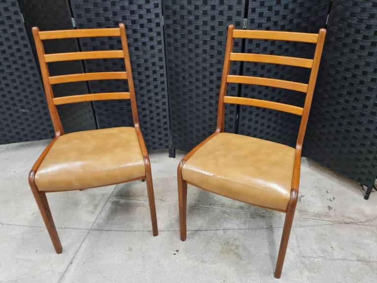 PAIR MID CENTURY TEAK E GOMME G PLAN CHAIRS ORIGINAL CONDITION