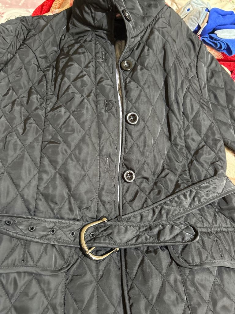 Black Quilted Women's Jacket with Belt