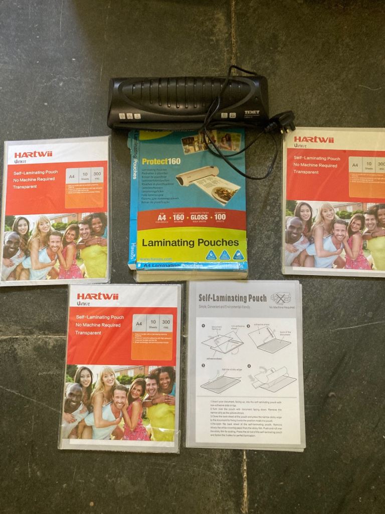 TEXET laminator machine, laminating pouches and cold self-laminating pouches