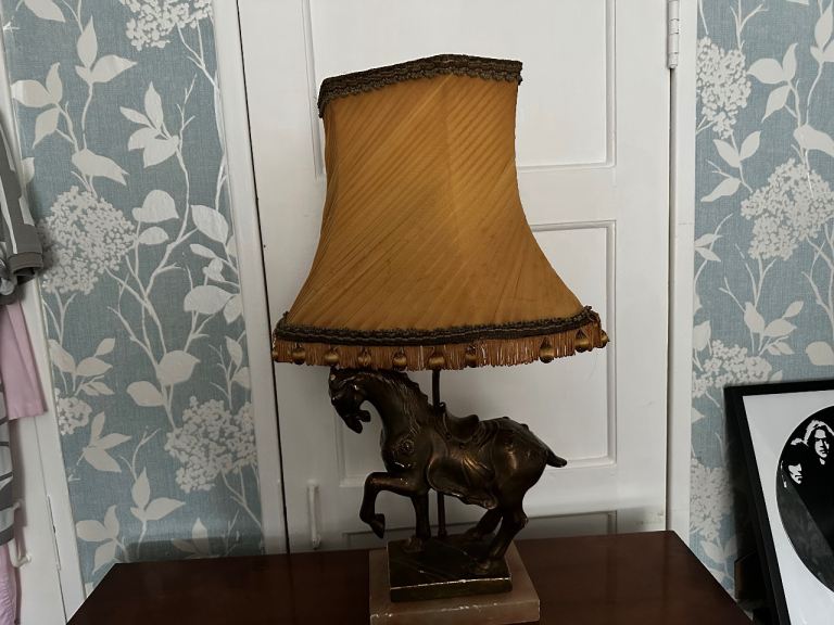 1980s horse lamp with gold shade