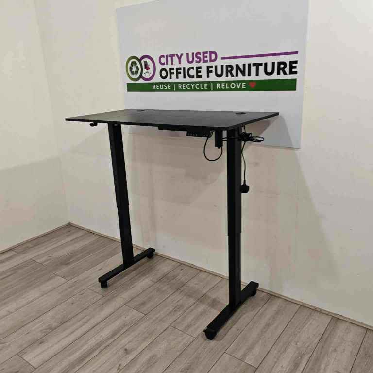Electric Sit-Stand Desk, Black Top & Frame, Portholes - in stock now