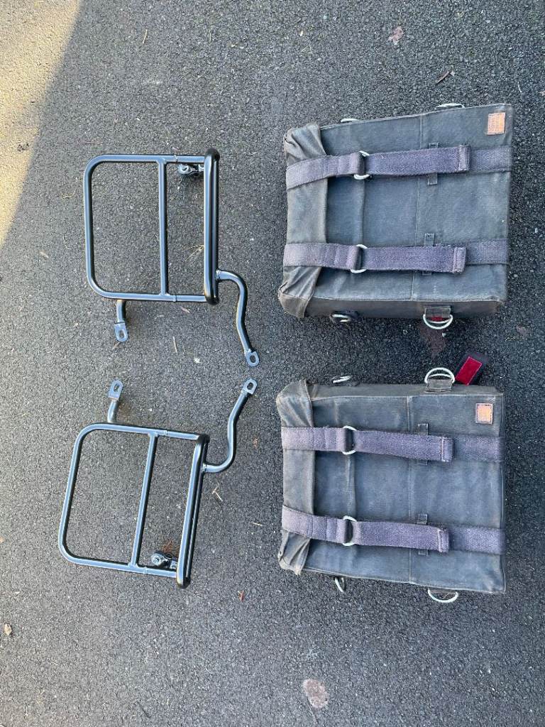 Motorcycle pannier bags, rear rack and engine bars from Royal Enfield Classic
